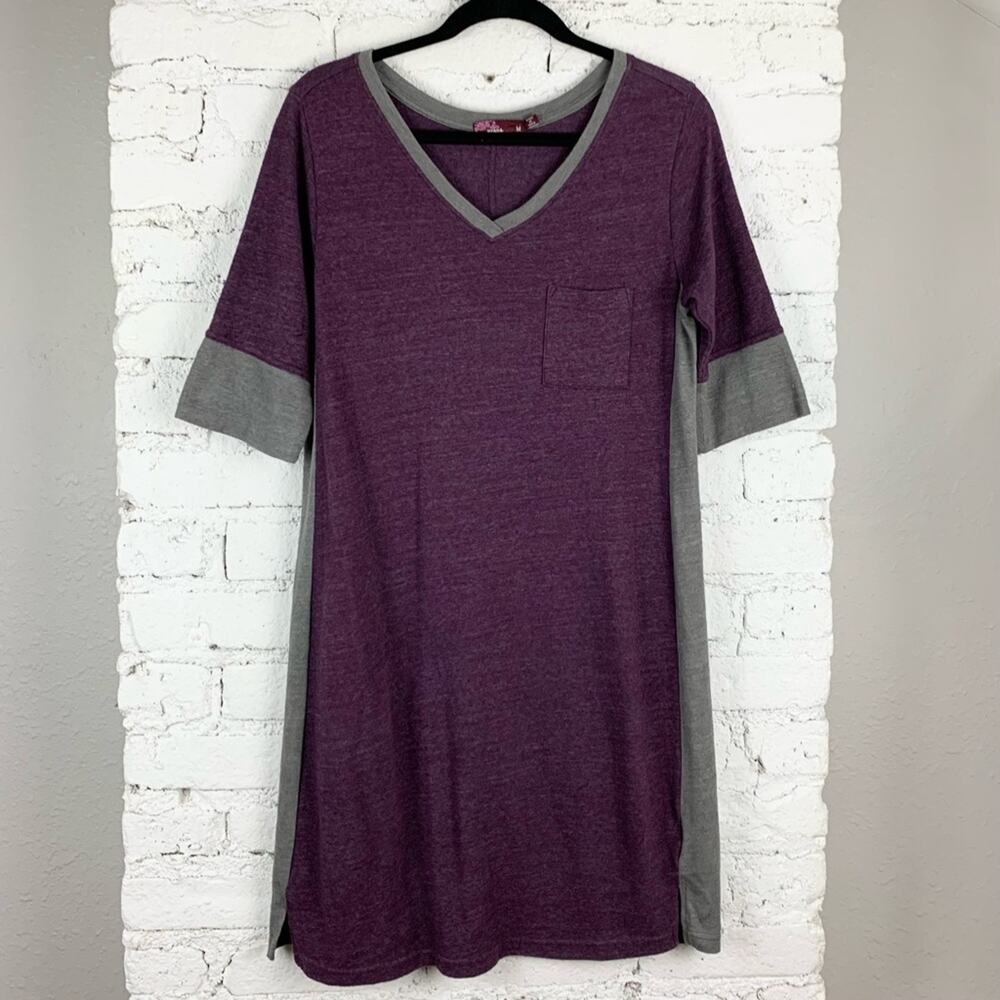 Prana Matilda Ringer Tee Shirt Dress Knit Purple Medium